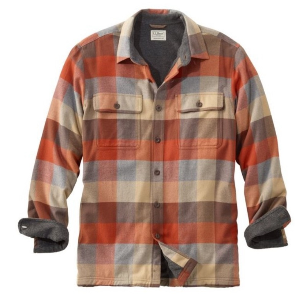Men's Fleece-Lined Flannel Shirt, Traditional Fit Size Large